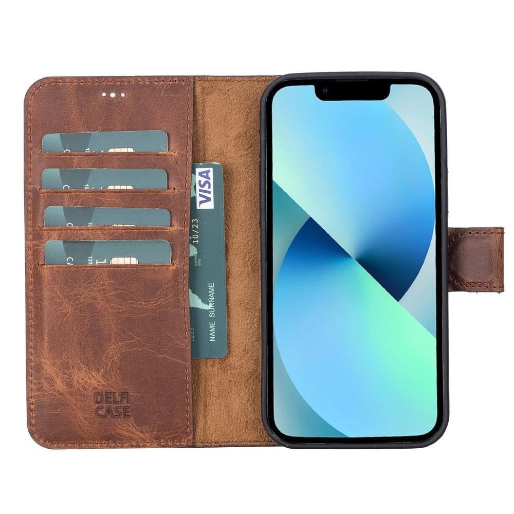 Apple iPhone 12 Pro Uyumlu Deri Cüzdanlı Kılıf Antik Kahve