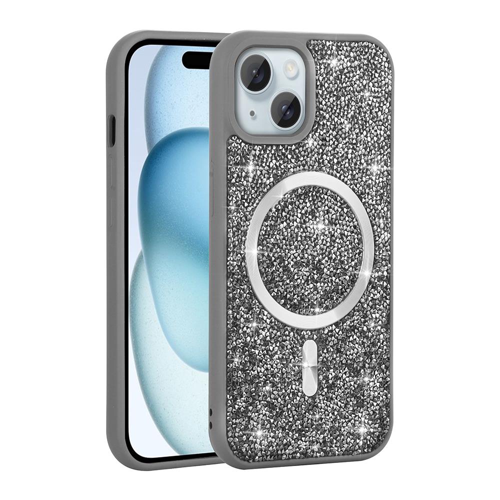 Apple iPhone 13 Kılıf Pırlanta Tasarımlı Magsafe Şarj Özellikli Zore Mozaik Silikon Kapak