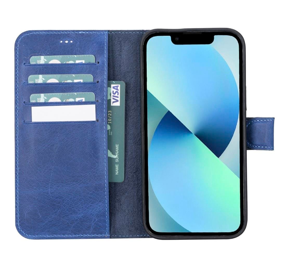 Apple iPhone 13 Pro Max Uyumlu Deri Cüzdanlı Kılıf G21 Mavi