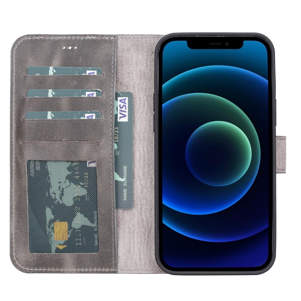Apple iPhone 13 Pro Uyumlu Deri Cüzdanlı Kılıf TN18EF Gri