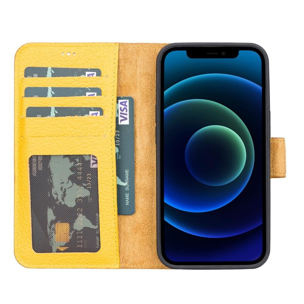 Apple iPhone 13 Uyumlu Deri Cüzdanlı Kılıf FL12 Sarı