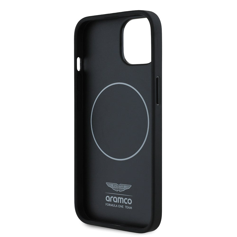 Apple iPhone 14 Kılıf Aston Martin Orjinal Lisanslı M-safe Şarj Özellikli PU Deri Alonso 14 Baskılı Kapak