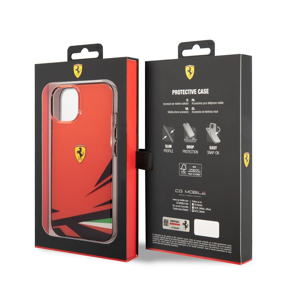 Apple iPhone 14 Kılıf Ferrari Orjinal Lisanslı Baskı Logolu İtalyan Bayrak Baskılı Dizayn Kapak