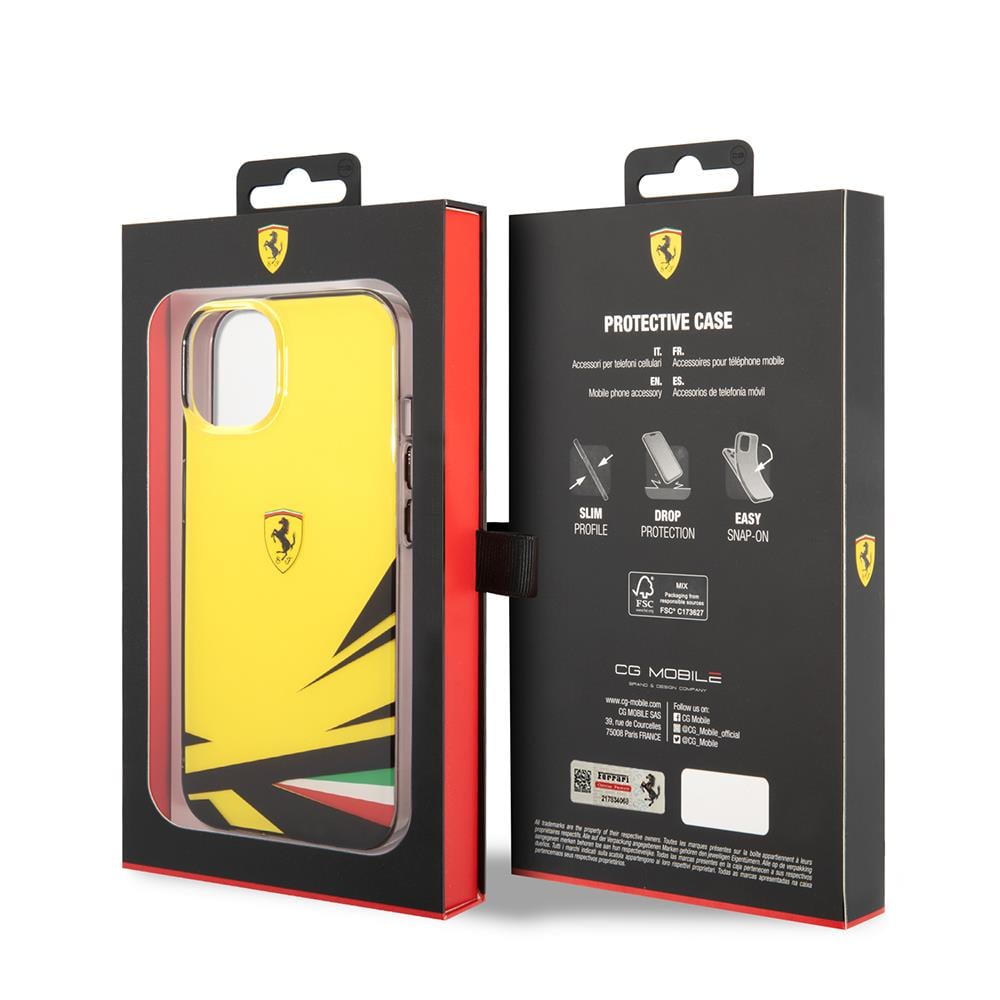 Apple iPhone 14 Kılıf Ferrari Orjinal Lisanslı Baskı Logolu İtalyan Bayrak Baskılı Dizayn Kapak