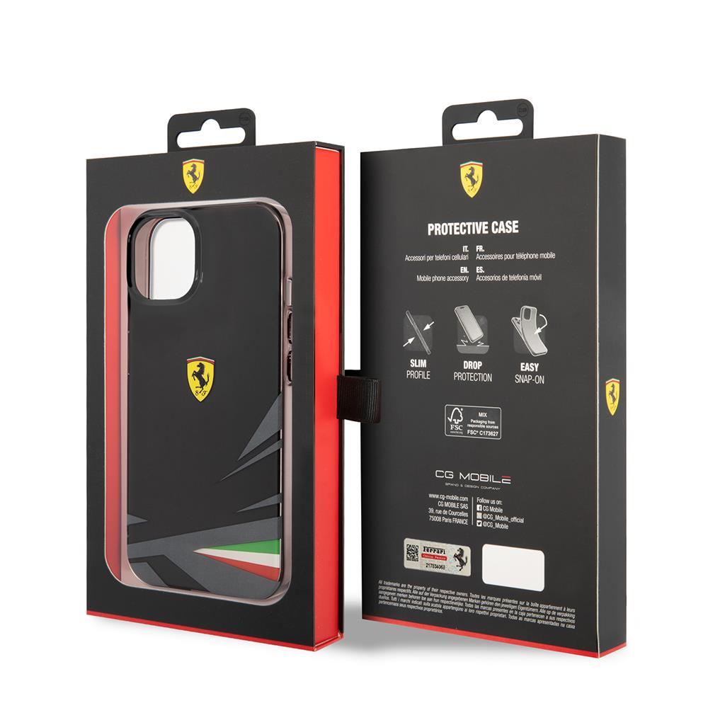 Apple iPhone 14 Kılıf Ferrari Orjinal Lisanslı Baskı Logolu İtalyan Bayrak Baskılı Dizayn Kapak