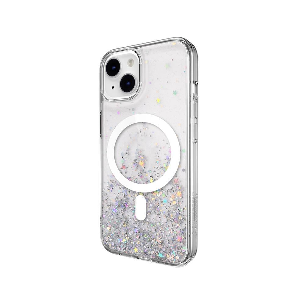 Apple iPhone 14 Kılıf M-safe Şarj Özellikli Parlayan Simli Şeffaf Lisanslı Switcheasy Starfield-M Kapak
