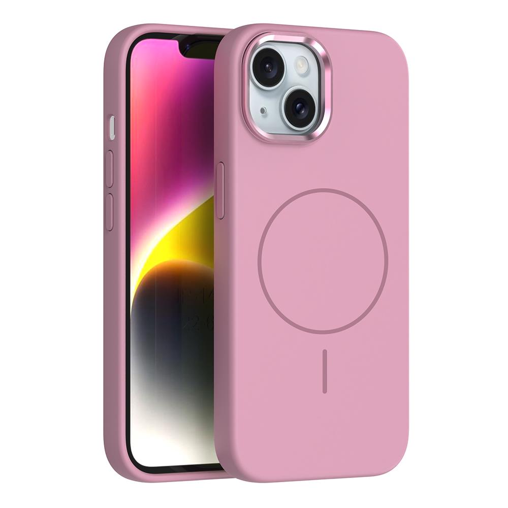 Apple iPhone 14 Kılıf M-Safe Şarj Özellikli Metal Kamera Çerçeveli Zore Edi Silikon Kapak