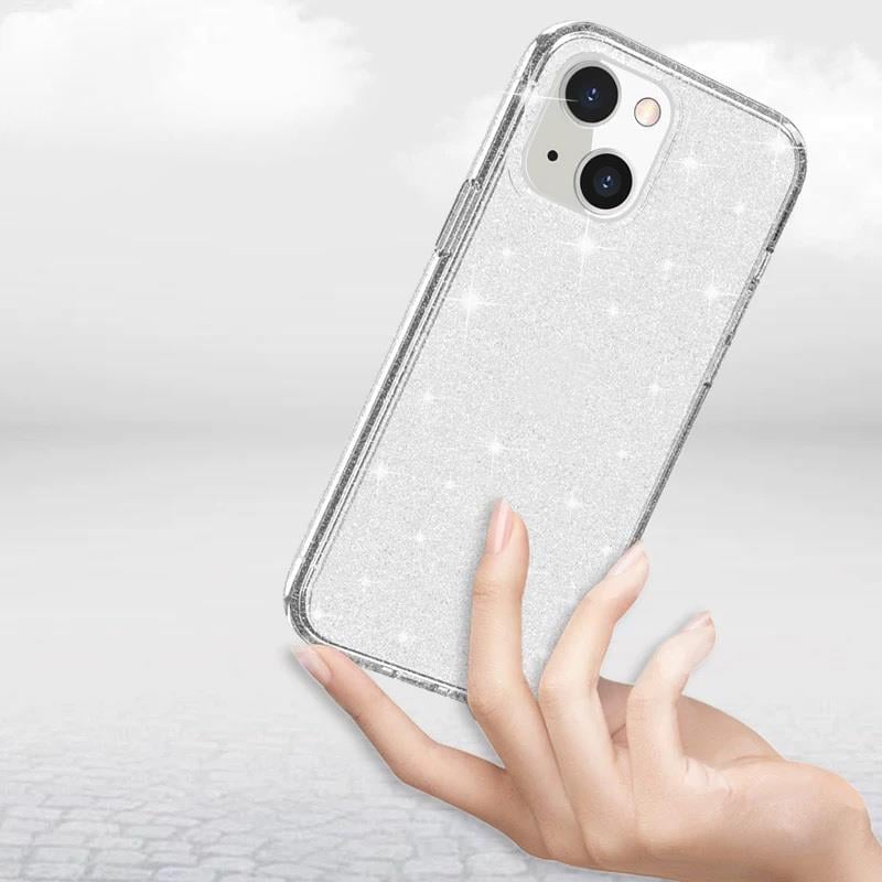 Apple iPhone 14 Kılıf Parlayan Simli Şeffaf Zore Redos Kapak