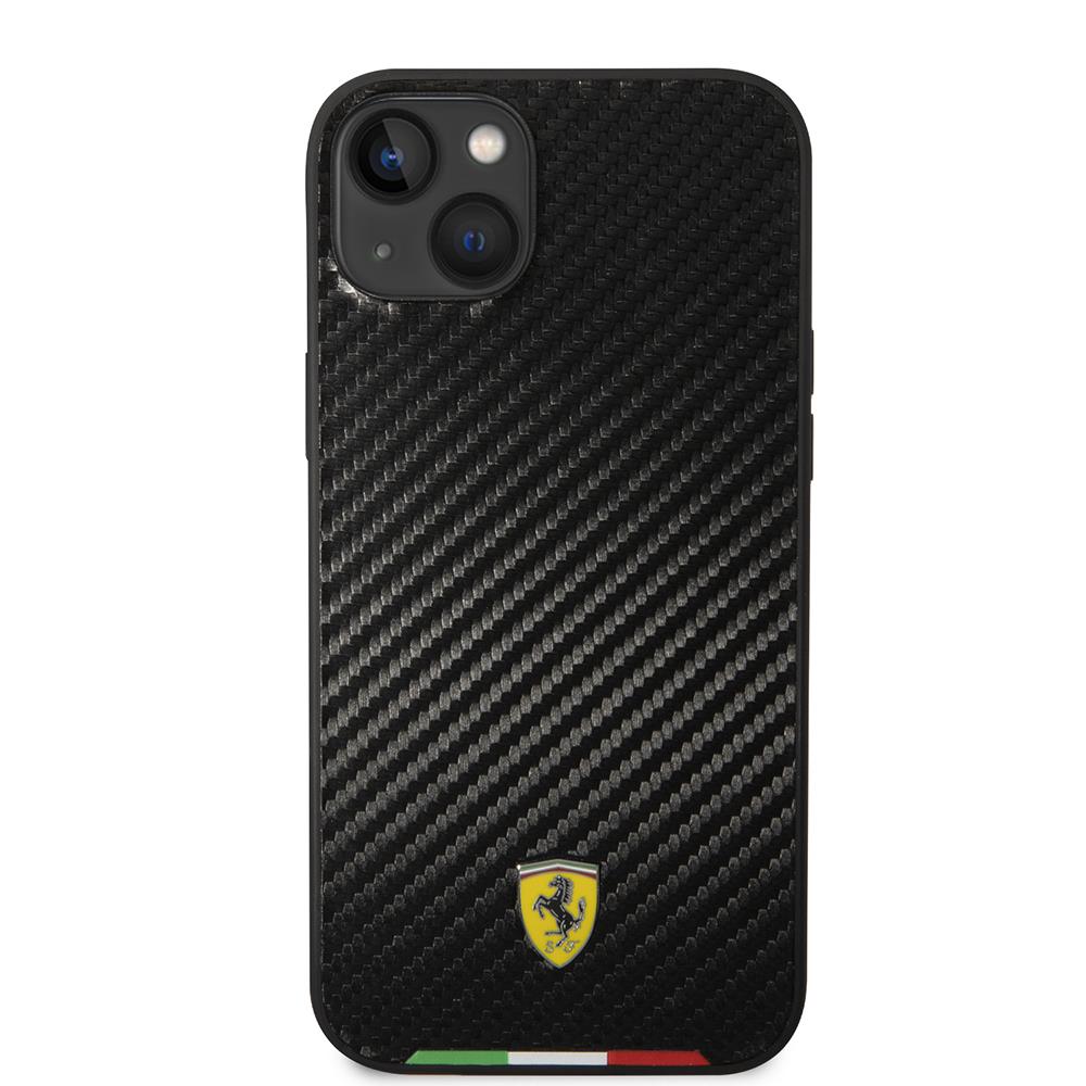 Apple iPhone 14 Plus Kılıf Ferrari Orjinal Lisanslı M-safe Şarj Özellikli Karbon İtalyan Bayrak Dizayn Kapak