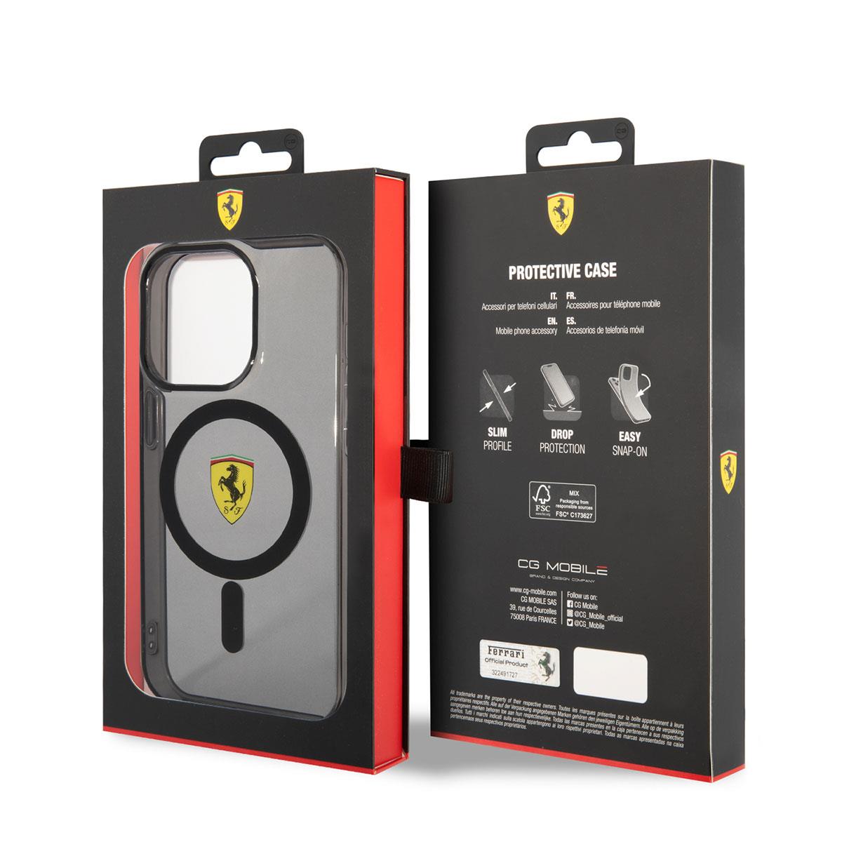 Apple iPhone 14 Pro Kılıf Ferrari M-safe Şarj Özellikli Yarı Transparan Dizayn Kapak