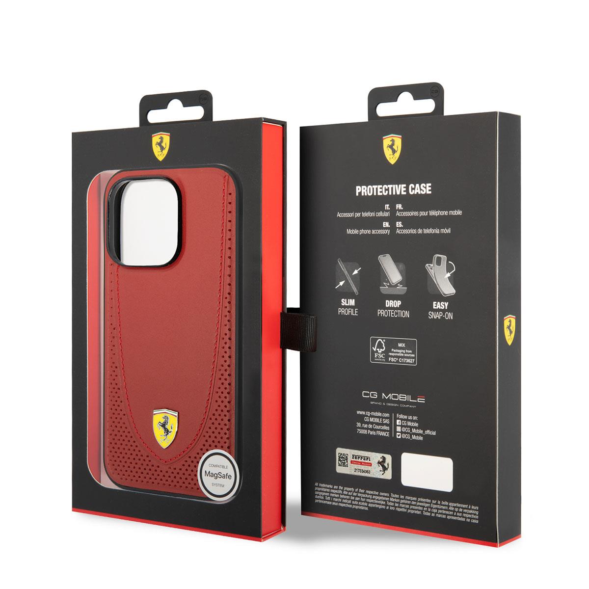 Apple iPhone 14 Pro Kılıf Ferrari M-safe Şarj Özellikli Deri Delikli Dikişli Dizayn Kapak