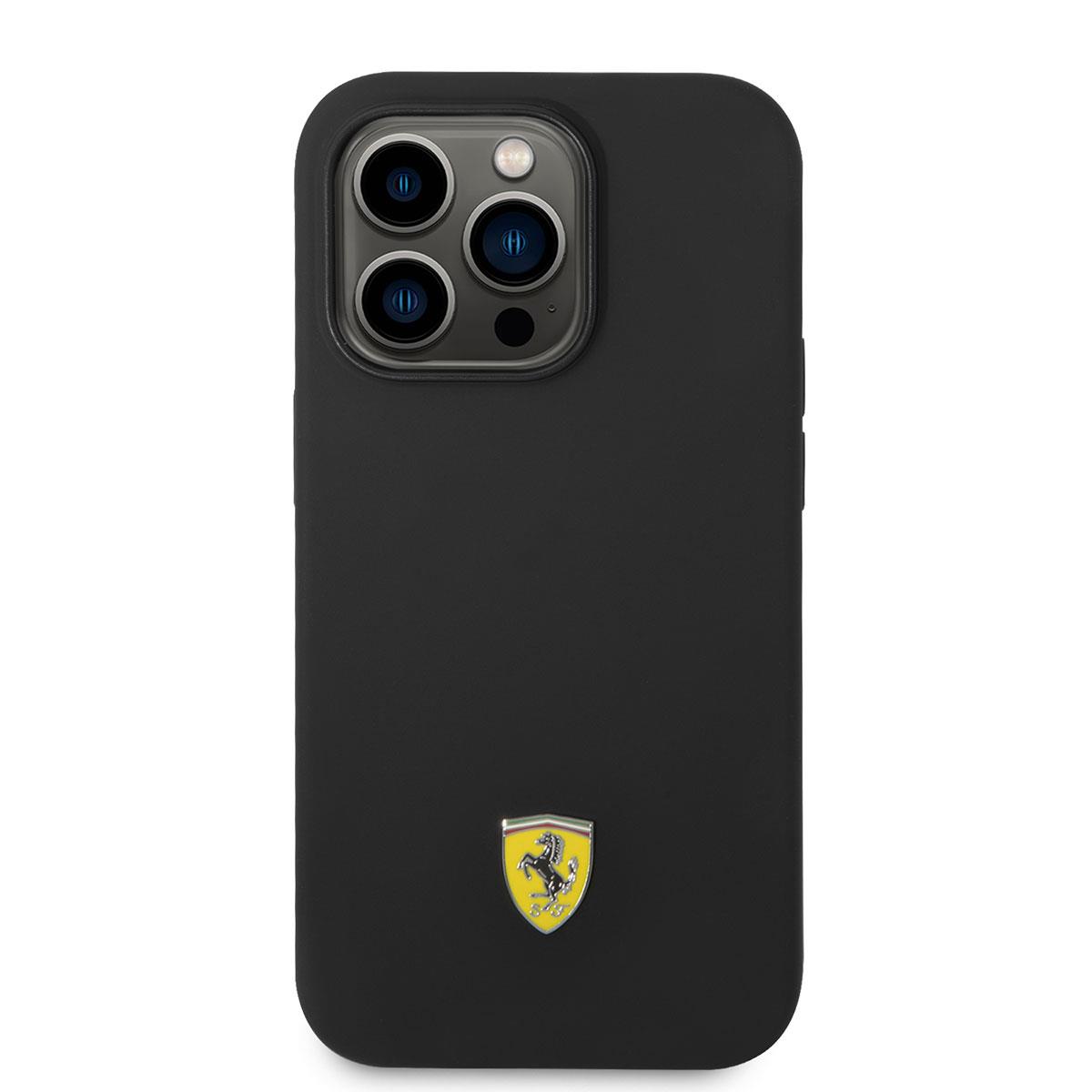 Apple iPhone 14 Pro Kılıf Ferrari M-safe Şarj Özellikli Silikon Metal Logo Dizayn Kapak