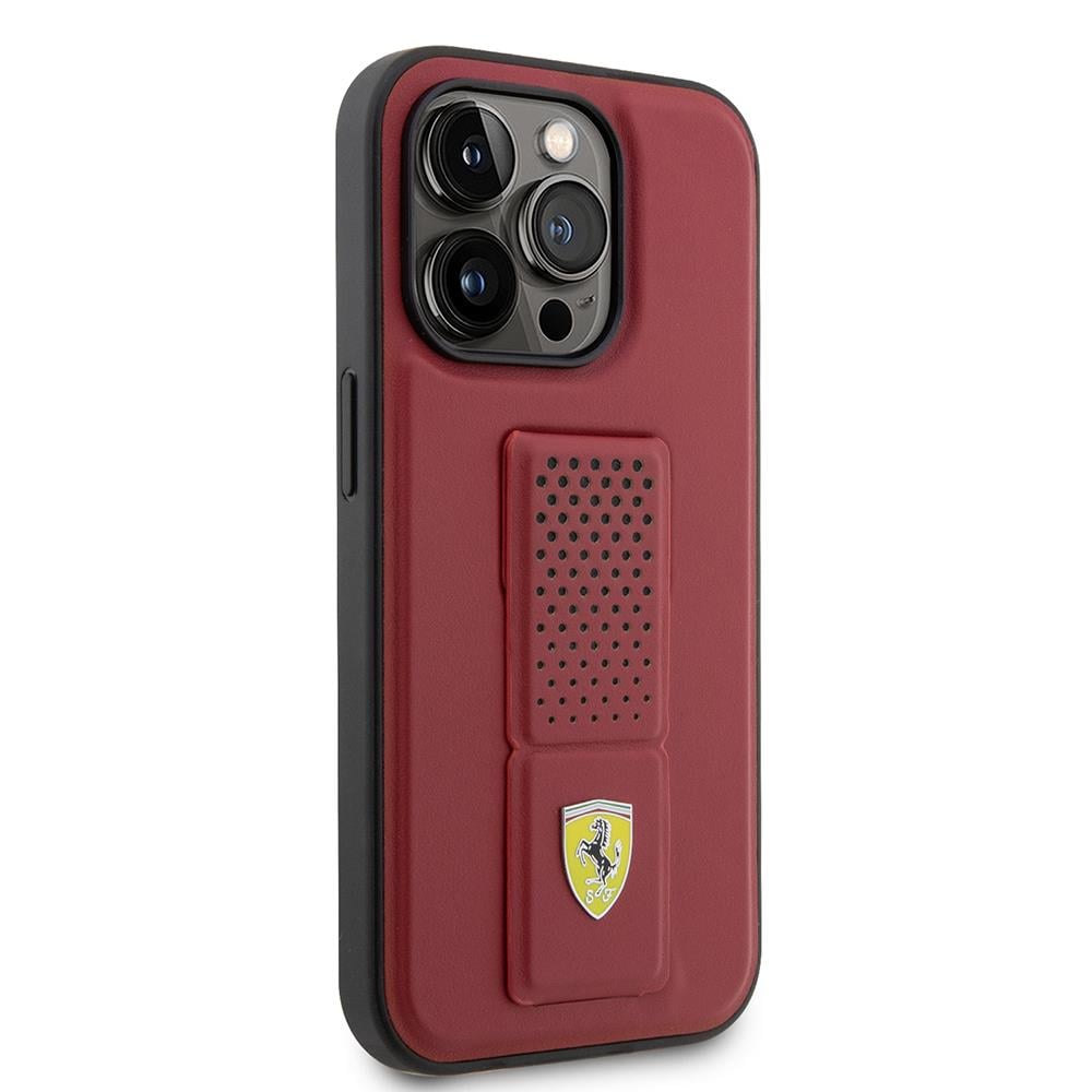 Apple iPhone 14 Pro Kılıf Ferrari Orjinal Lisanlı Klasik Metal Logolu Delikli Standlı Deri Kapak
