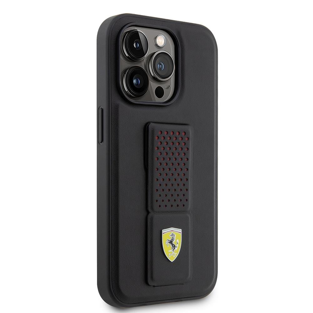 Apple iPhone 14 Pro Kılıf Ferrari Orjinal Lisanlı Klasik Metal Logolu Delikli Standlı Deri Kapak