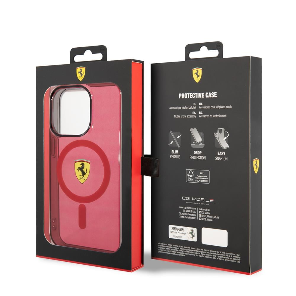 Apple iPhone 14 Pro Max Kılıf Ferrari M-safe Şarj Özellikli Yarı Transparan Dizayn Kapak