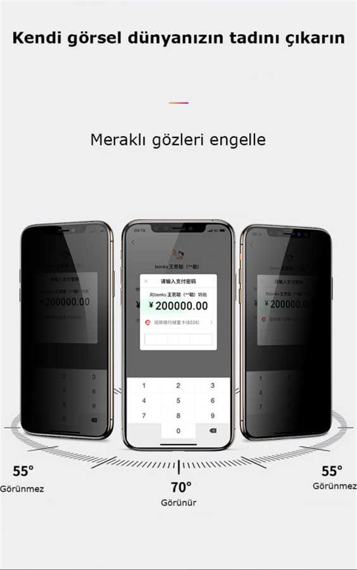 Apple iPhone 14 Pro Max Zore Kor Privacy Cam Ekran Koruyucu