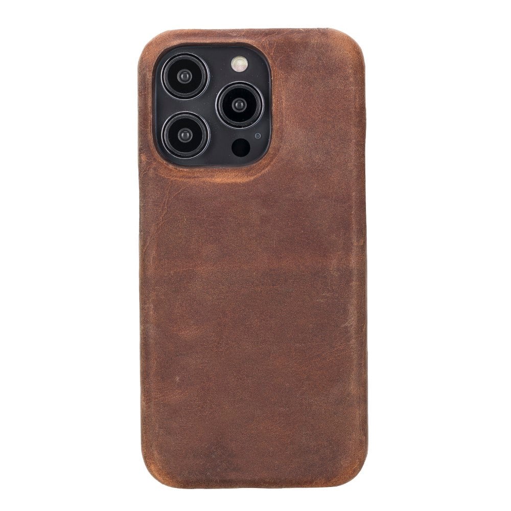 Apple iPhone 14 Pro Uyumlu Deri Arka Kapak UJ G2 Kahve