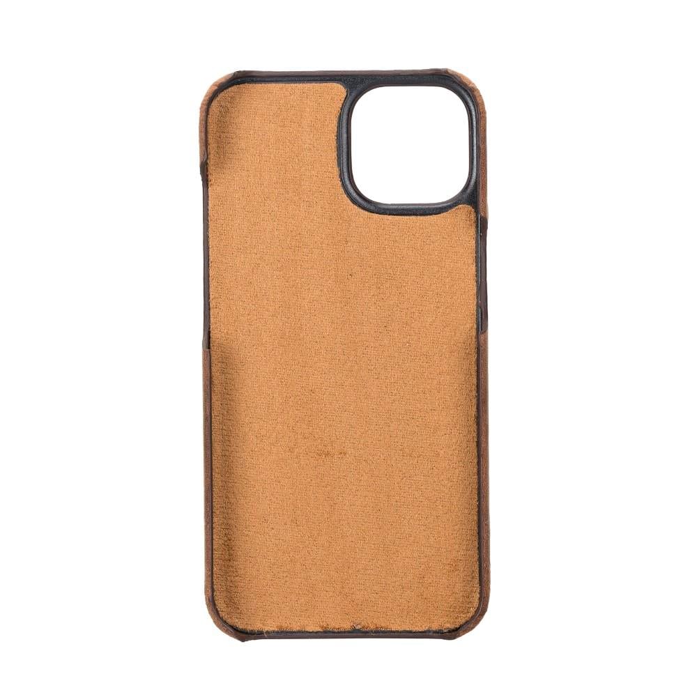 Apple iPhone 14 Uyumlu Deri Arka Kapak UJ G2 Kahve