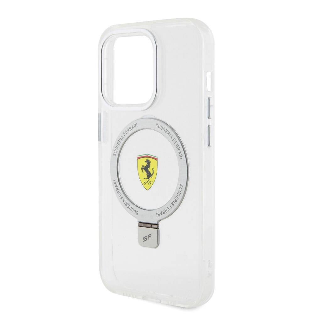 Apple iPhone 15 Pro Kılıf Ferrari M-safe Şarj Özellikli Standlı Buzlu Yüzey Dizayn Kapak