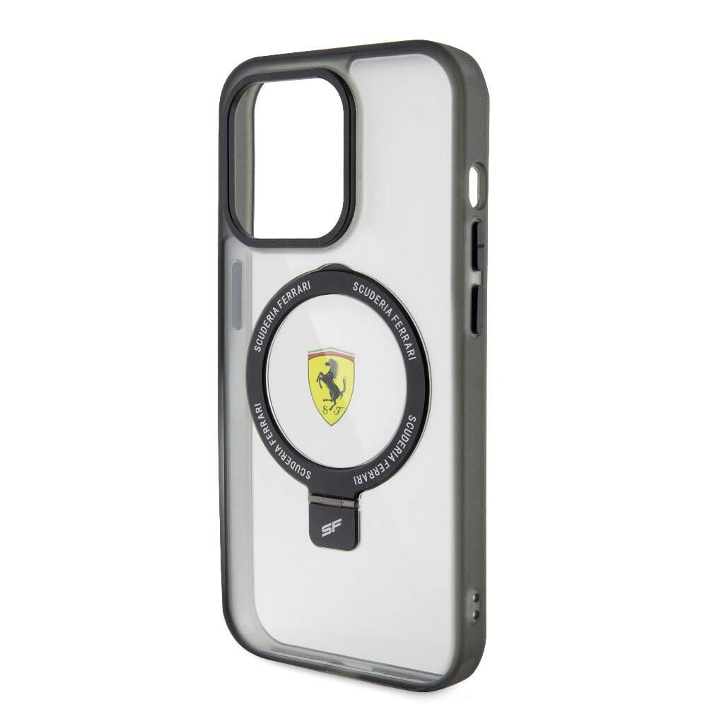 Apple iPhone 15 Pro Kılıf Ferrari M-safe Şarj Özellikli Standlı Buzlu Yüzey Dizayn Kapak