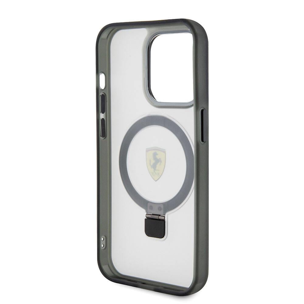 Apple iPhone 15 Pro Kılıf Ferrari M-safe Şarj Özellikli Standlı Buzlu Yüzey Dizayn Kapak