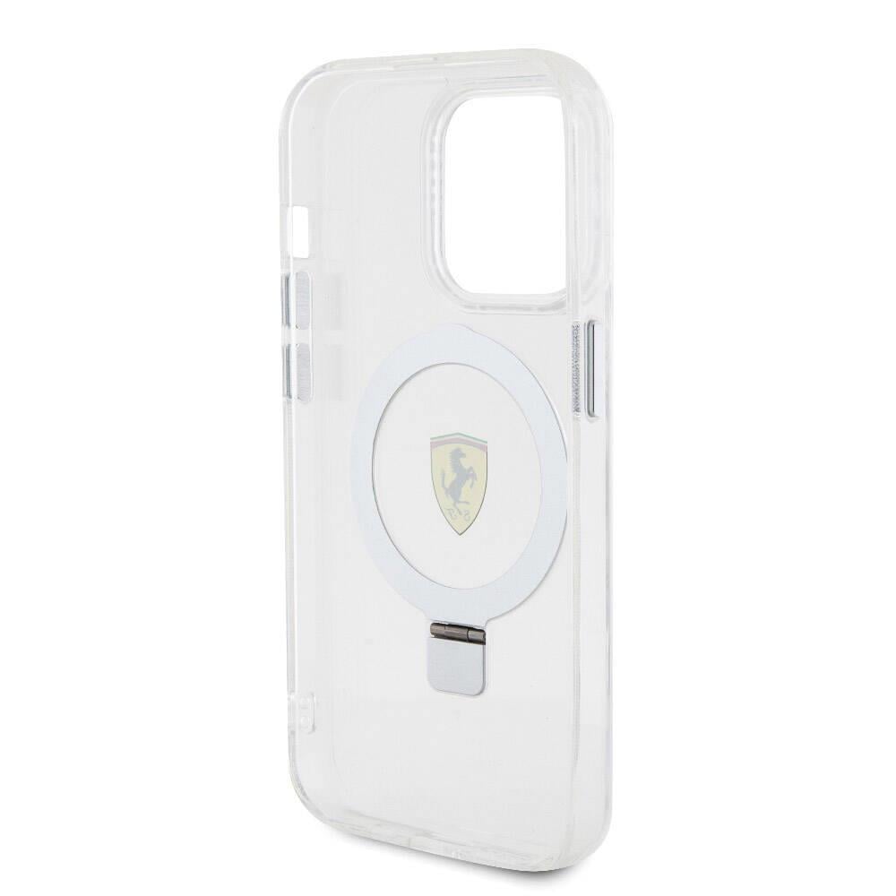 Apple iPhone 15 Pro Kılıf Ferrari M-safe Şarj Özellikli Standlı Buzlu Yüzey Dizayn Kapak