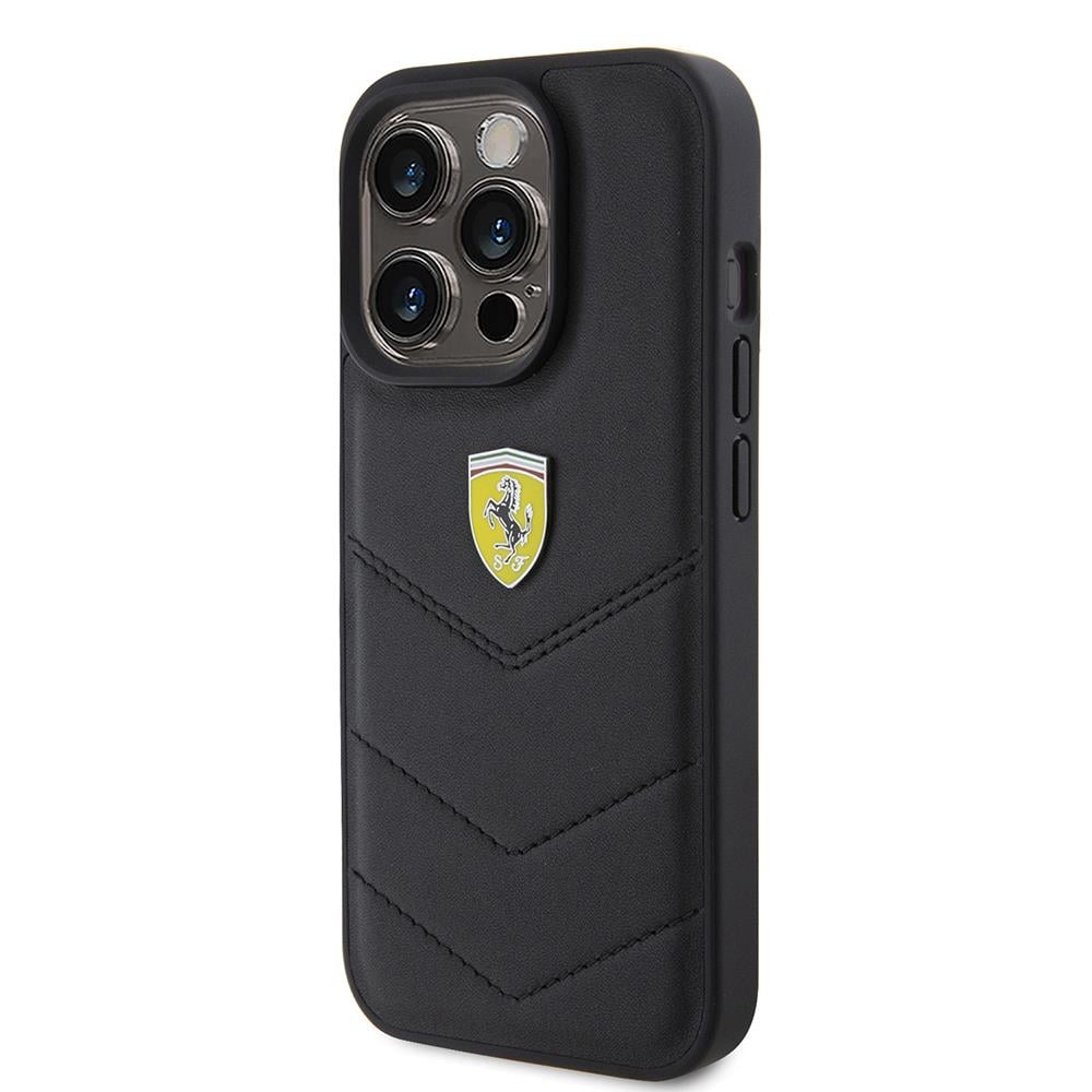 Apple iPhone 15 Pro Kılıf Ferrari Orjinal Lisanslı Deri Dikişli Arka Yüzey Metal Logo Tasarımlı Kapak