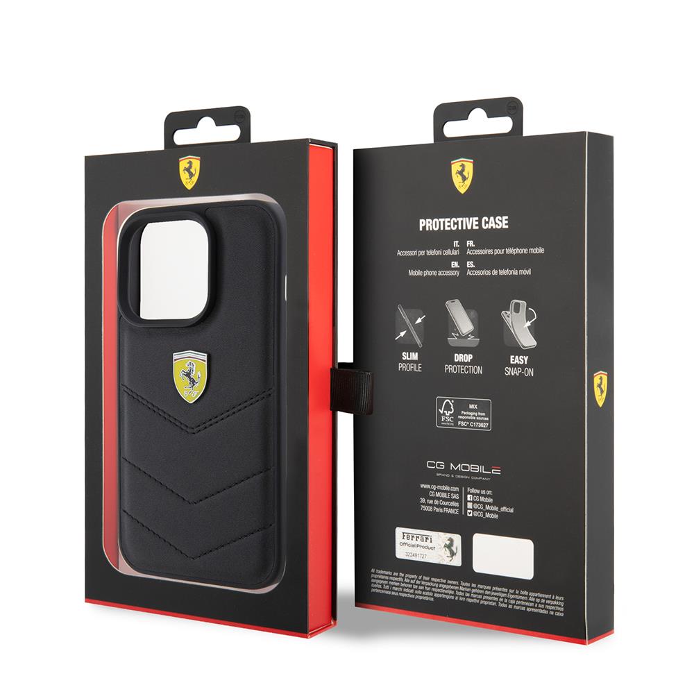 Apple iPhone 15 Pro Kılıf Ferrari Orjinal Lisanslı Deri Dikişli Arka Yüzey Metal Logo Tasarımlı Kapak
