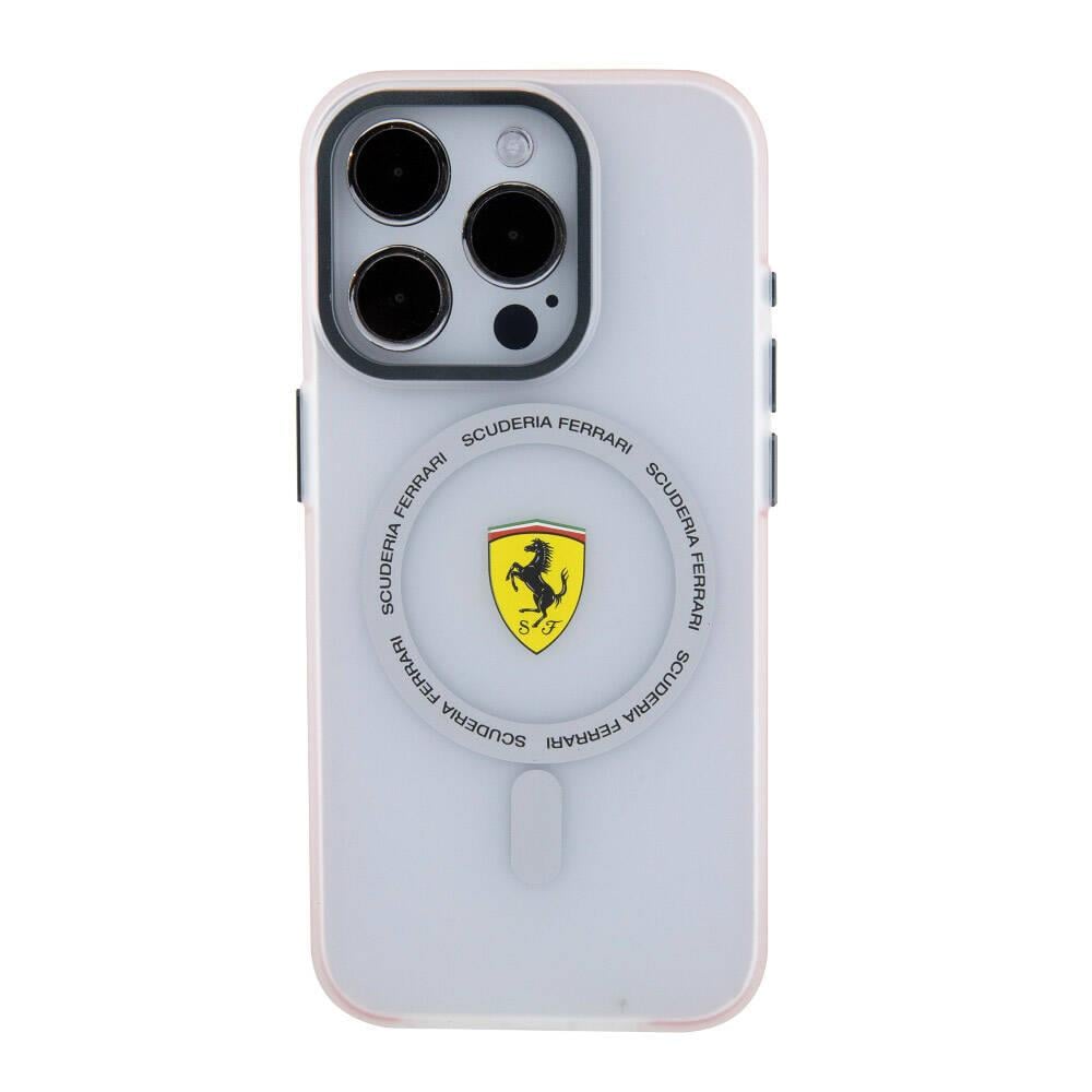 Apple iPhone 15 Pro Kılıf Ferrari Orjinal Lisanslı M-safe Şarj Özellikli Kontrast Bumper SF Ring Kapak