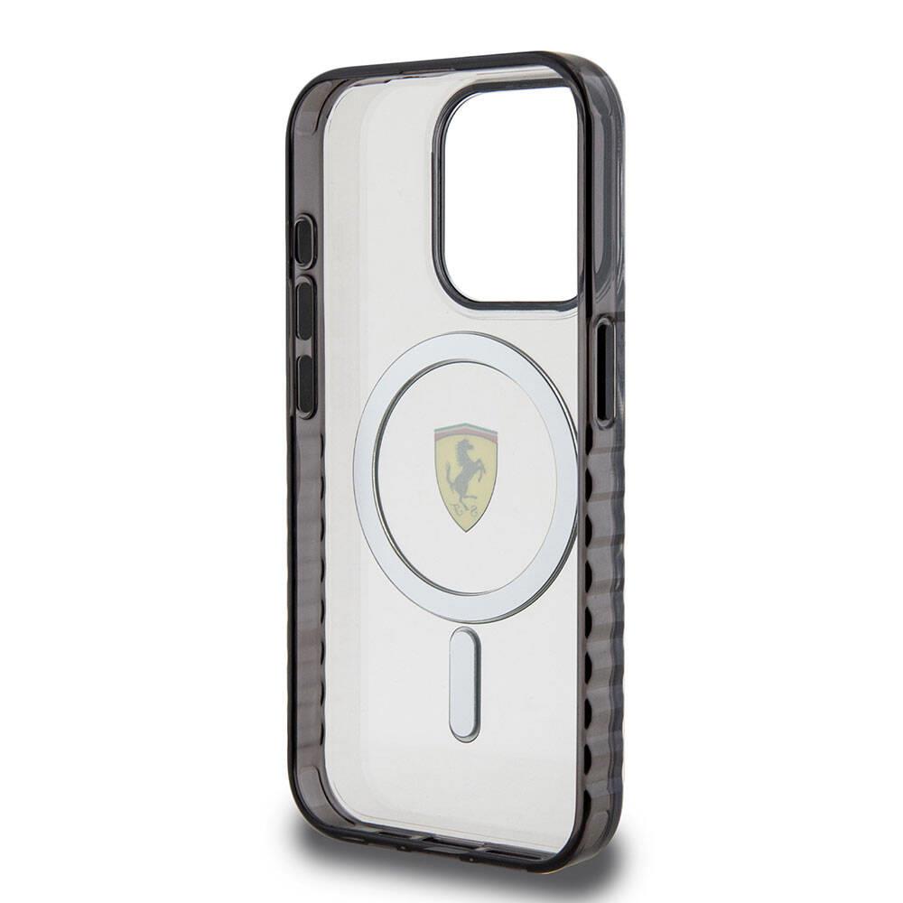 Apple iPhone 15 Pro Kılıf Ferrari Orjinal Lisanslı M-safe Şarj Özellikli Tırtıklı Kenar Tasarımlı Ortalanmış Logo Kapak