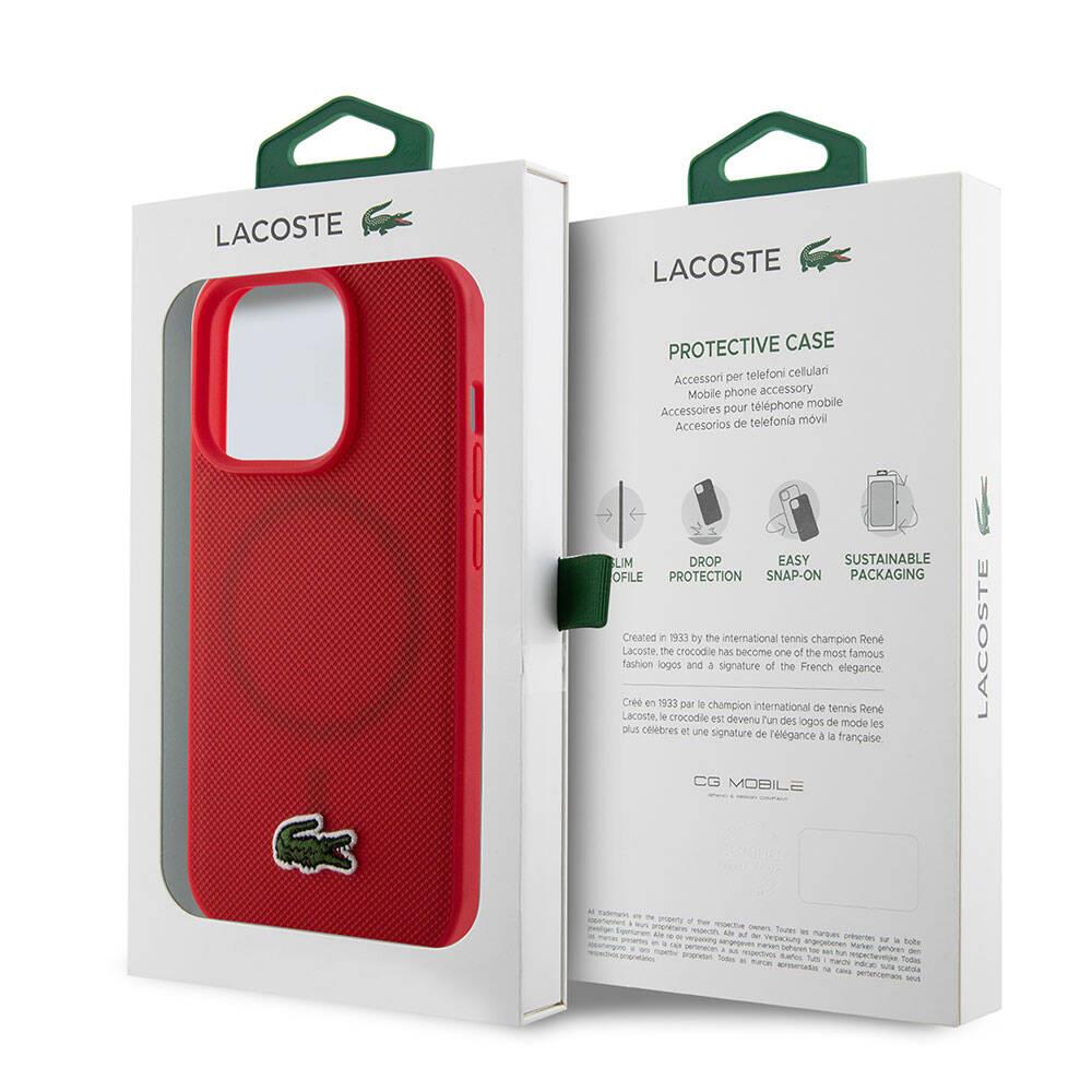 Apple iPhone 15 Pro Kılıf Lacoste Orjinal Lisanslı PU Pike Desenli Arka Yüzey İkonik Timsah Dokuma Logolu Kapak