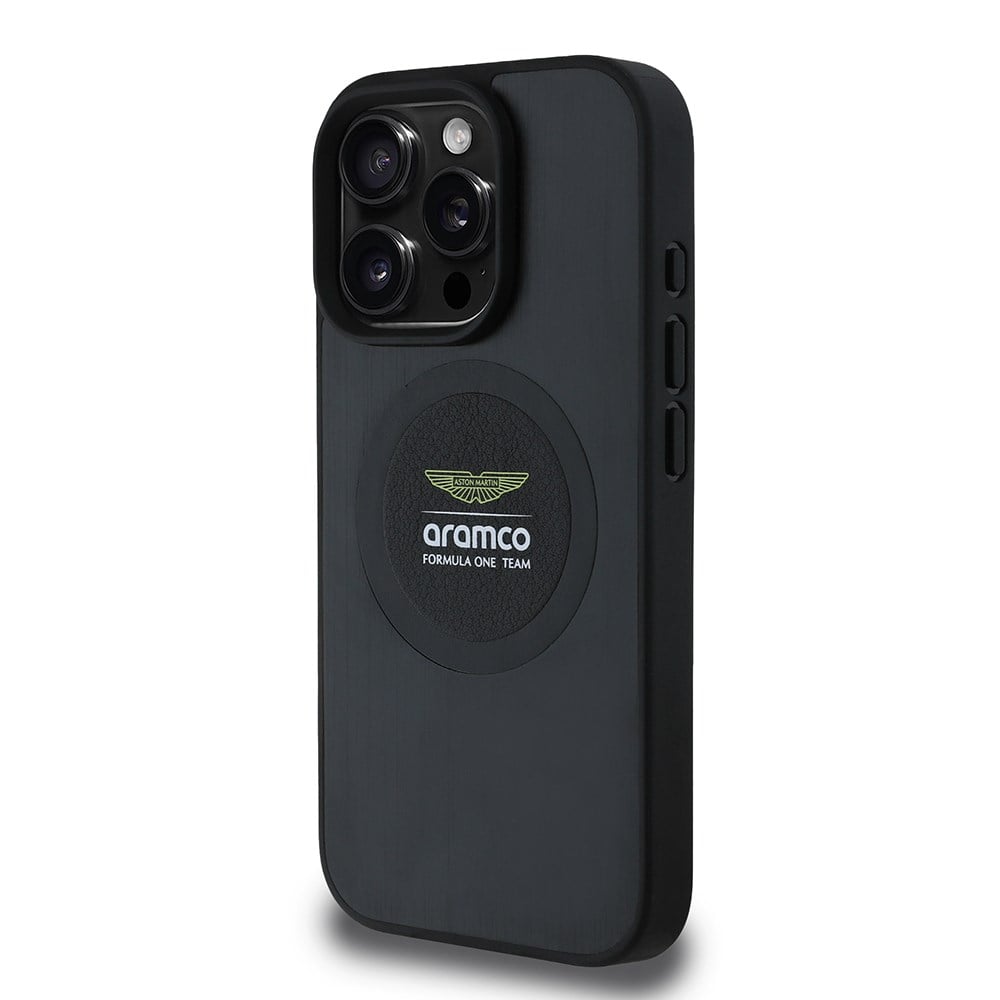 Apple iPhone 15 Pro Max Kılıf Aston Martin Orjinal Lisanslı M-safe Şarj Özellikli Aluminyum Arka Yüzeyli Formula One Team Baskılı Kapak