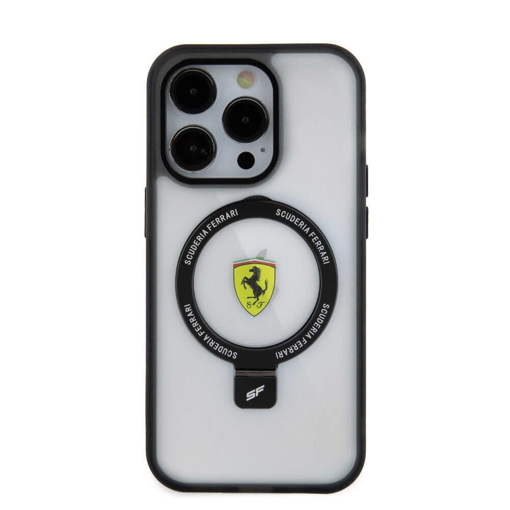 Apple iPhone 15 Pro Max Kılıf Ferrari M-safe Şarj Özellikli Standlı Buzlu Yüzey Dizayn Kapak