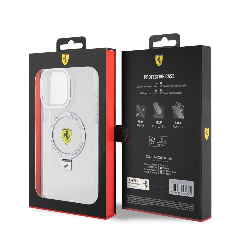 Apple iPhone 15 Pro Max Kılıf Ferrari M-safe Şarj Özellikli Standlı Buzlu Yüzey Dizayn Kapak