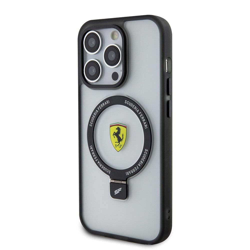 Apple iPhone 15 Pro Max Kılıf Ferrari M-safe Şarj Özellikli Standlı Buzlu Yüzey Dizayn Kapak