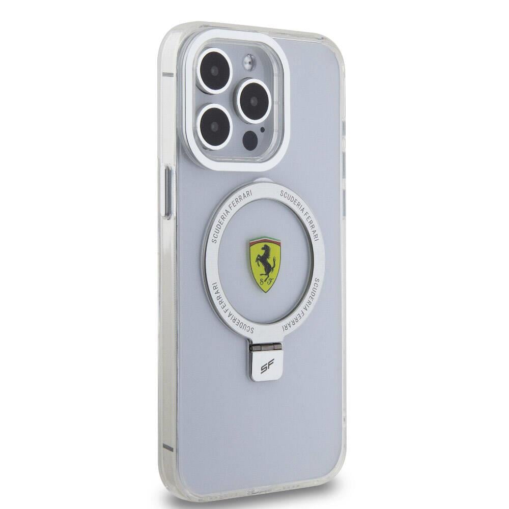 Apple iPhone 15 Pro Max Kılıf Ferrari M-safe Şarj Özellikli Standlı Buzlu Yüzey Dizayn Kapak