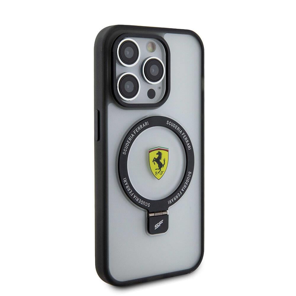 Apple iPhone 15 Pro Max Kılıf Ferrari M-safe Şarj Özellikli Standlı Buzlu Yüzey Dizayn Kapak