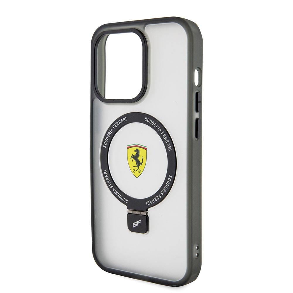 Apple iPhone 15 Pro Max Kılıf Ferrari M-safe Şarj Özellikli Standlı Buzlu Yüzey Dizayn Kapak