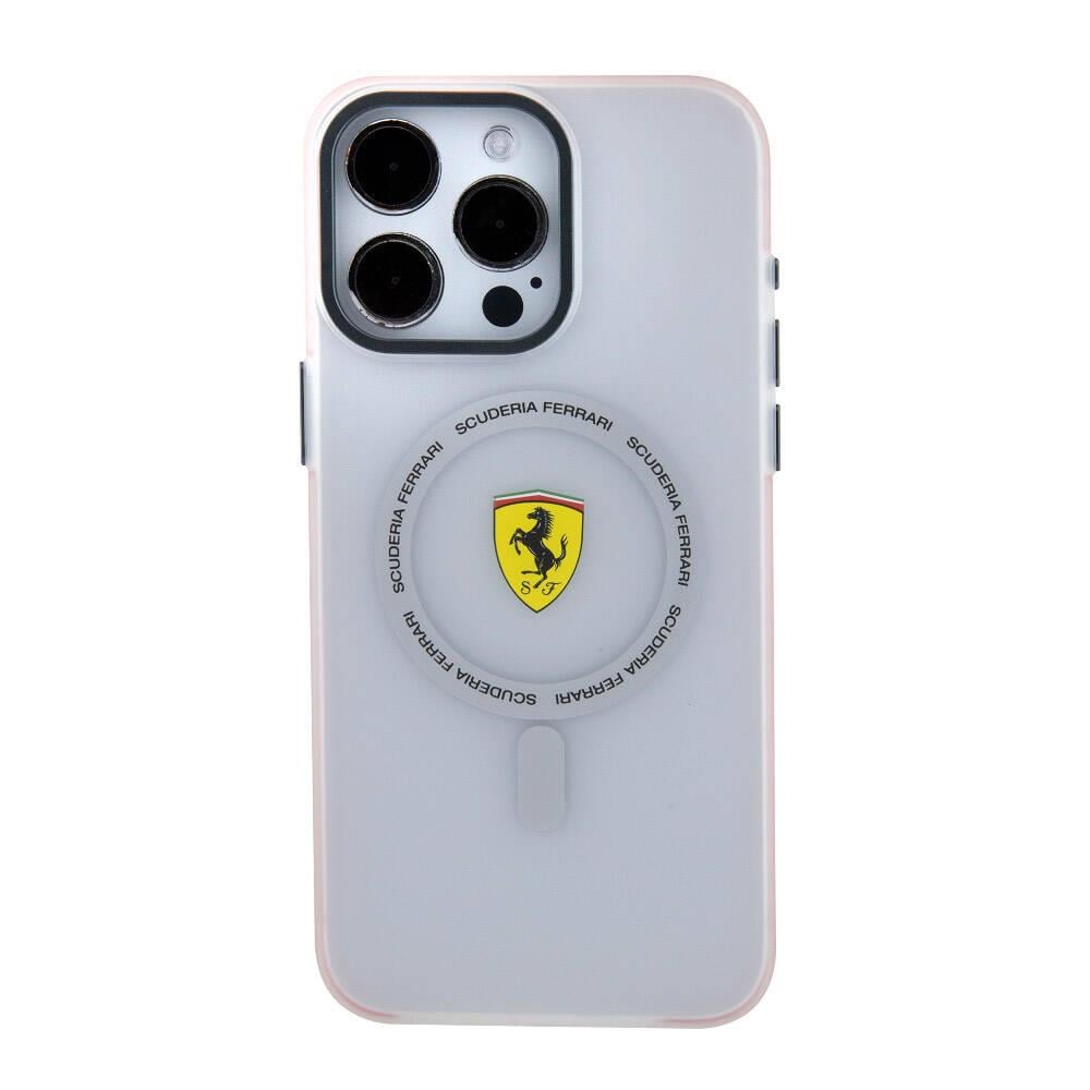 Apple iPhone 15 Pro Max Kılıf Ferrari Orjinal Lisanslı M-safe Şarj Özellikli Kontrast Bumper SF Ring Kapak