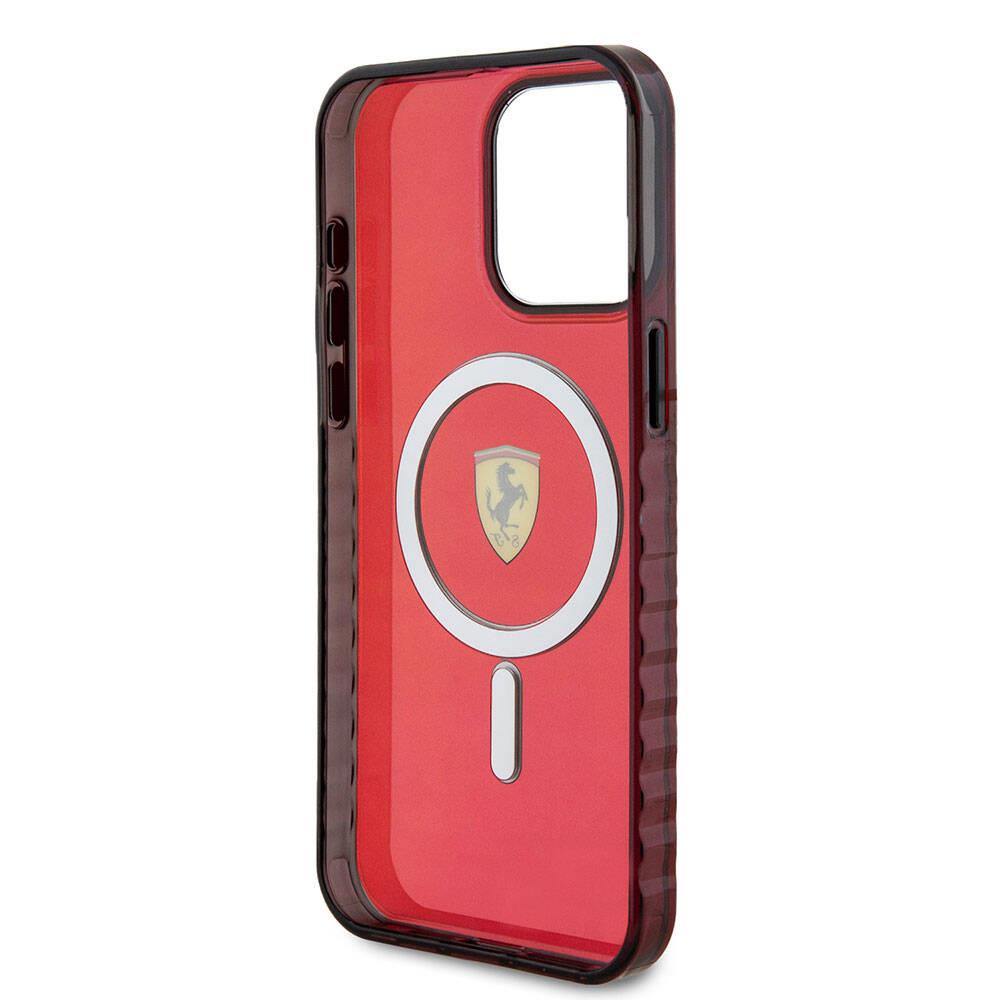 Apple iPhone 15 Pro Max Kılıf Ferrari Orjinal Lisanslı M-safe Şarj Özellikli Tırtıklı Kenar Tasarımlı Ortalanmış Logo Kapak