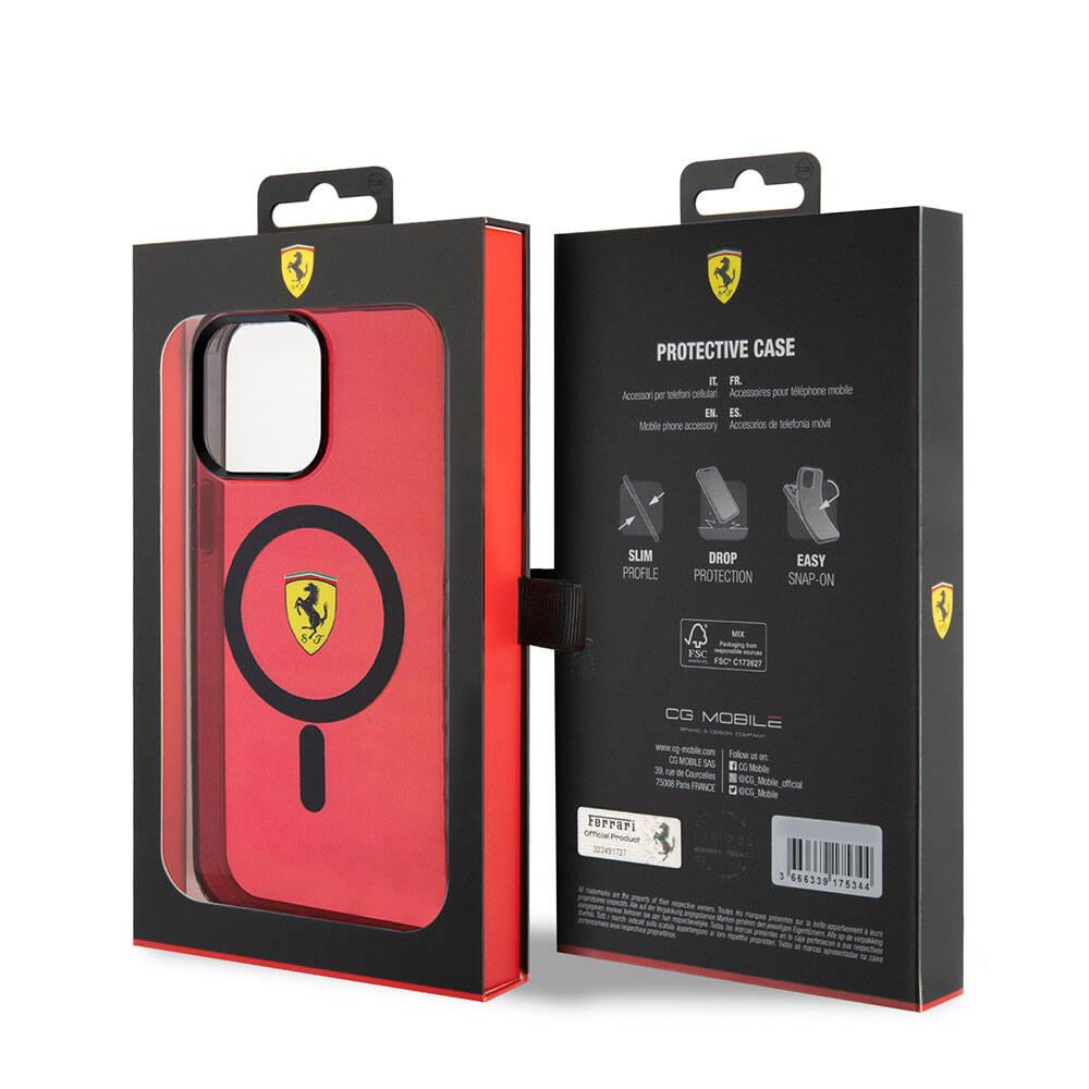 Apple iPhone 15 Pro Max Kılıf Ferrari Orjinal Lisanslı M-safe Şarj Özellikli Tırtıklı Kenar Tasarımlı Ortalanmış Logo Kapak