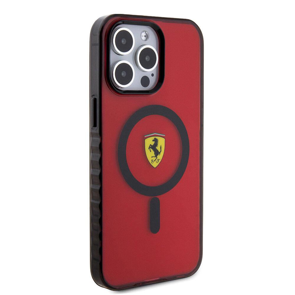 Apple iPhone 15 Pro Max Kılıf Ferrari Orjinal Lisanslı M-safe Şarj Özellikli Tırtıklı Kenar Tasarımlı Ortalanmış Logo Kapak