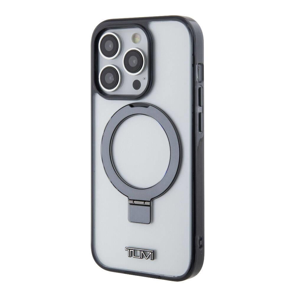 Apple iPhone 15 Pro Max Kılıf TUMI Orjinal Lisanslı M-safe Şarj Özellikli Metal Logolu Ring Standlı Silikon Kapak
