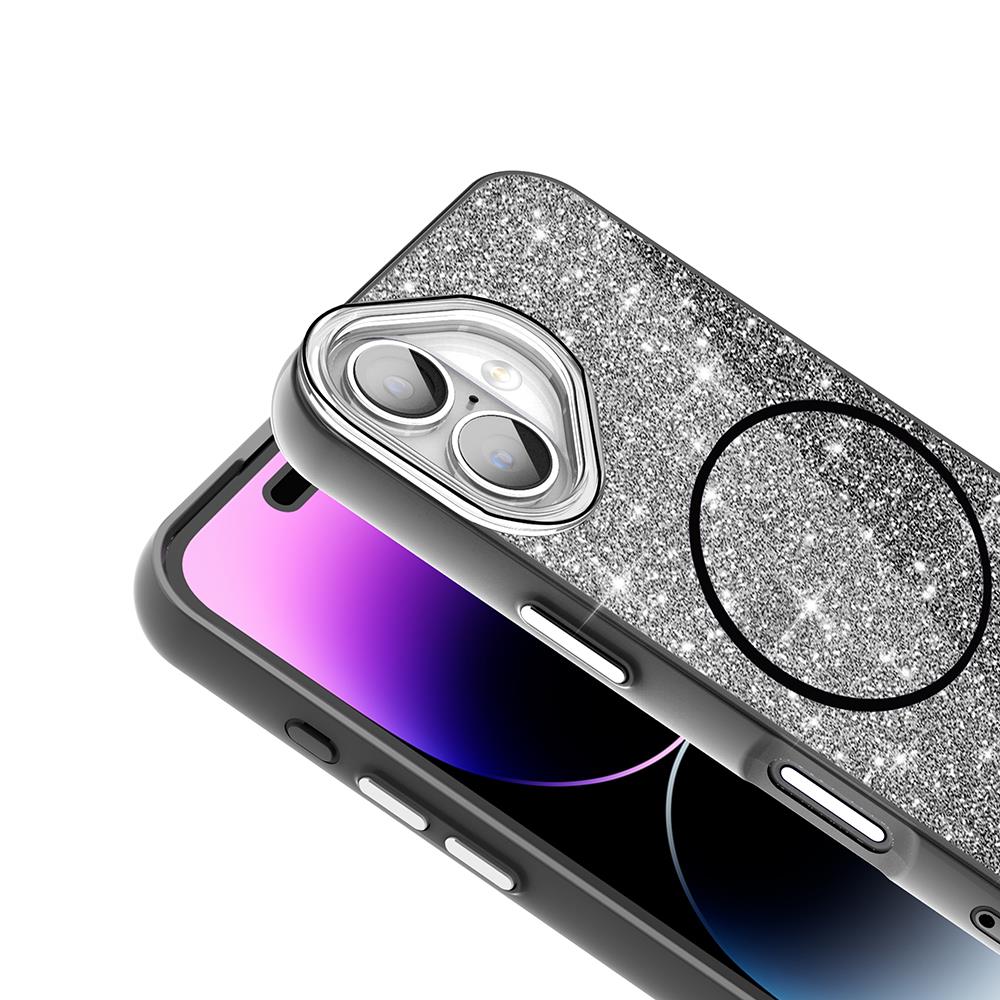 Apple iPhone 16 Kılıf Magsafe Şarj Özellikli Parlayan Simli Zore Okso Kapak