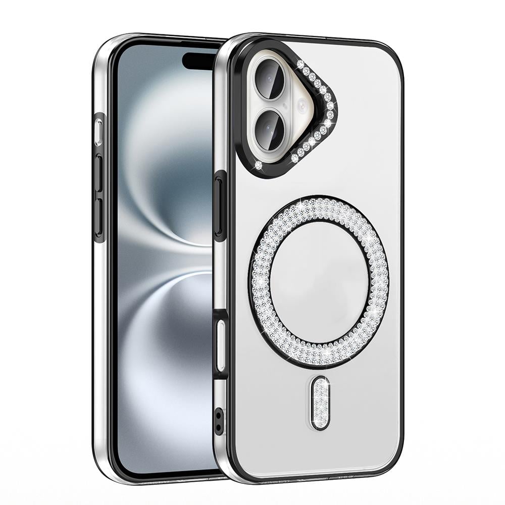 Apple iPhone 16 Kılıf Pırlanta Taş Tasarımlı Magsafe Şarj Özellikli Zore Karetta Silikon Kapak