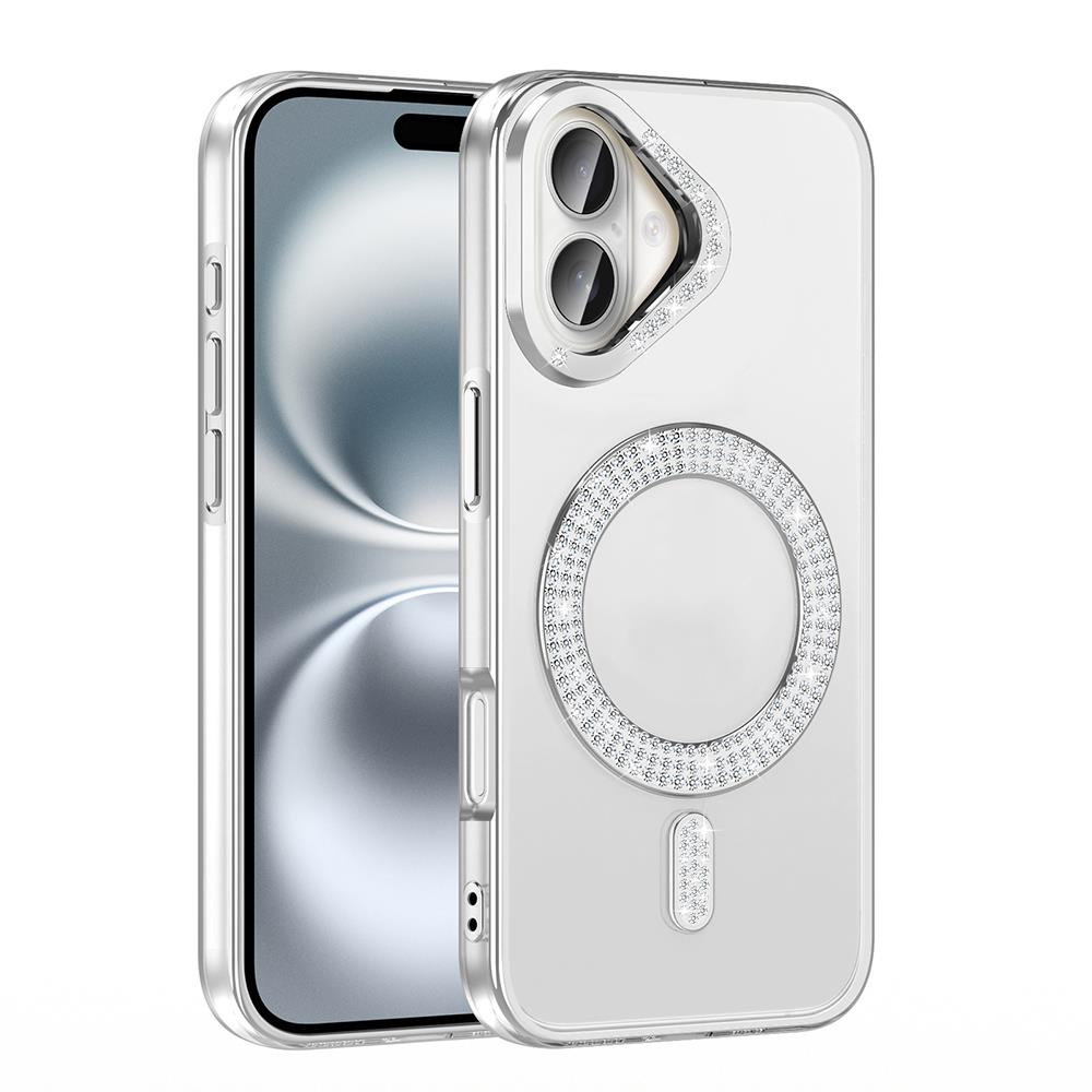 Apple iPhone 16 Kılıf Pırlanta Taş Tasarımlı Magsafe Şarj Özellikli Zore Karetta Silikon Kapak