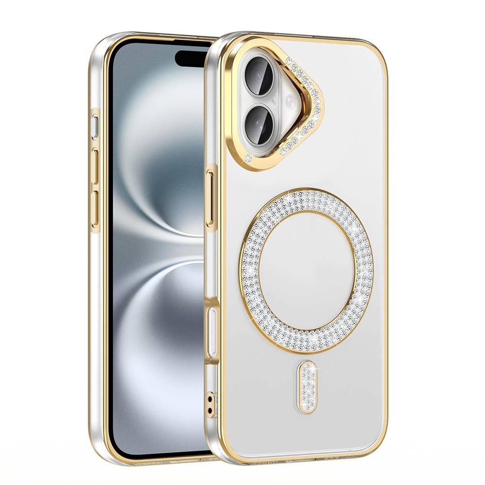 Apple iPhone 16 Kılıf Pırlanta Taş Tasarımlı Magsafe Şarj Özellikli Zore Karetta Silikon Kapak