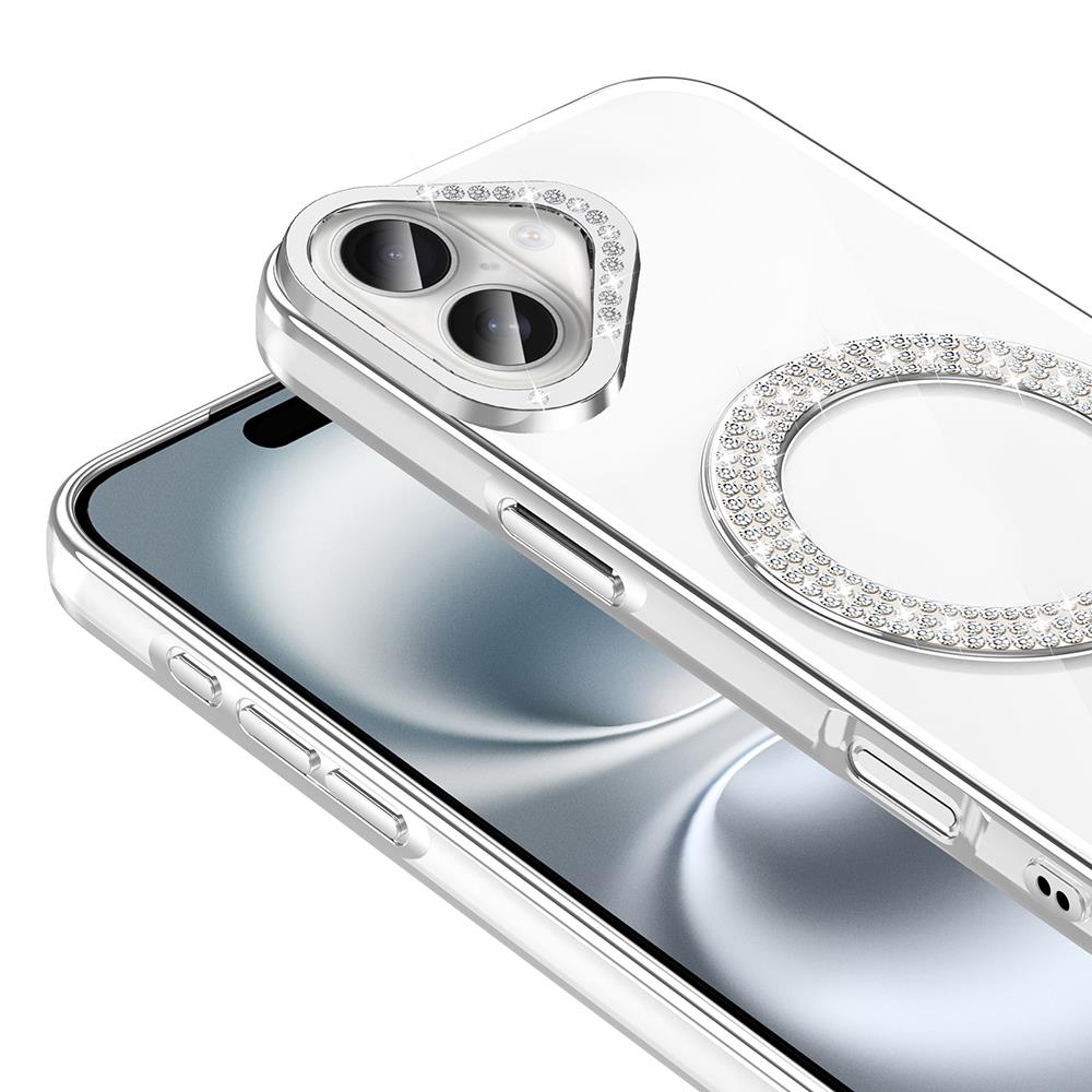 Apple iPhone 16 Kılıf Pırlanta Taş Tasarımlı Magsafe Şarj Özellikli Zore Karetta Silikon Kapak