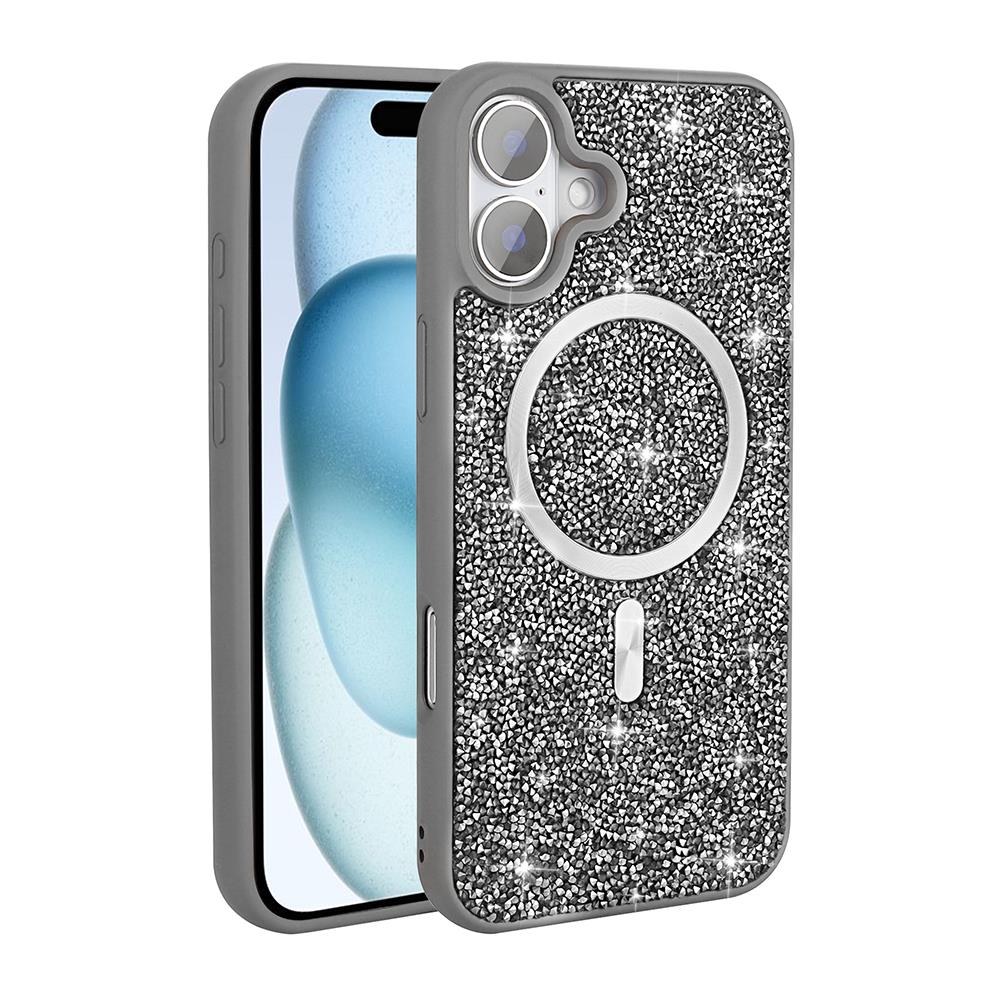 Apple iPhone 16 Kılıf Pırlanta Tasarımlı Magsafe Şarj Özellikli Zore Mozaik Silikon Kapak