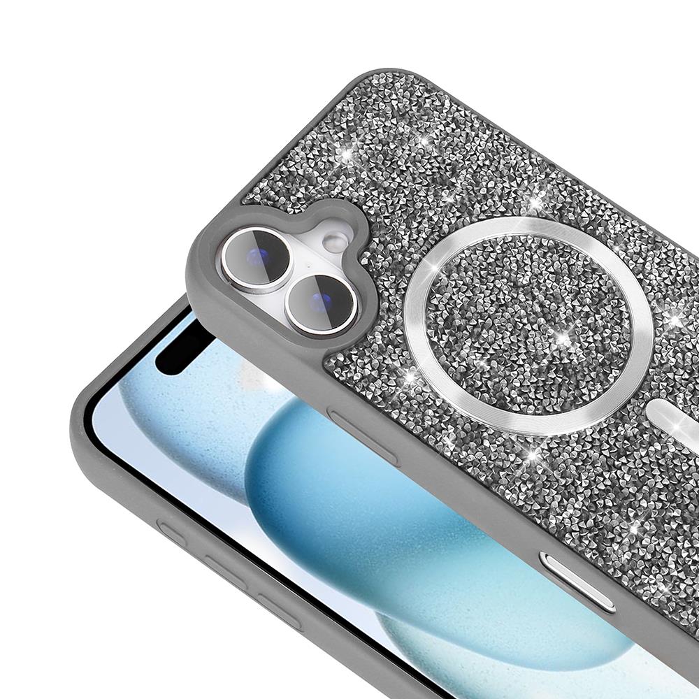 Apple iPhone 16 Kılıf Pırlanta Tasarımlı Magsafe Şarj Özellikli Zore Mozaik Silikon Kapak